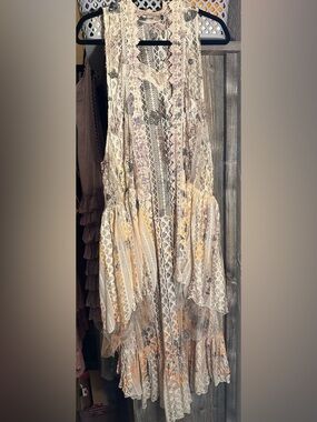 Sheer Lace Layered Tank in Cream, yellow and mocha